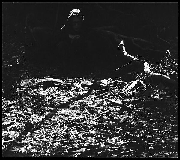 [Boy in Hooded Sweatshirt, Seated Outside], Ralph Eugene Meatyard (American, 1925–1972), Gelatin silver print 