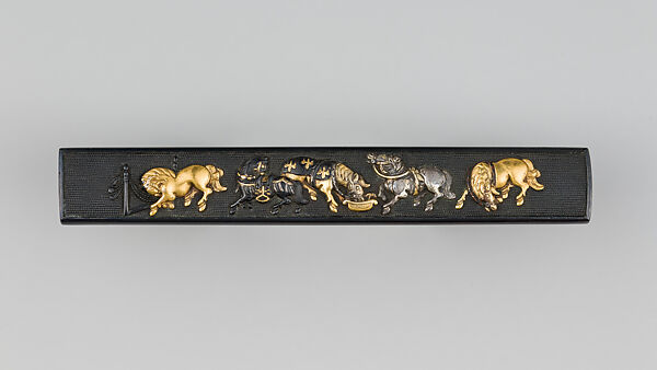 Knife Handle (Kozuka), Copper-gold alloy (shakudō), gold, silver, copper-silver alloy (shibuichi), Japanese 