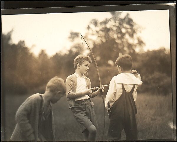 [Blair Fuller Holding Bow and Arrow, Cornish, New Hampshire], Walker Evans (American, St. Louis, Missouri 1903–1975 New Haven, Connecticut), Gelatin silver print 