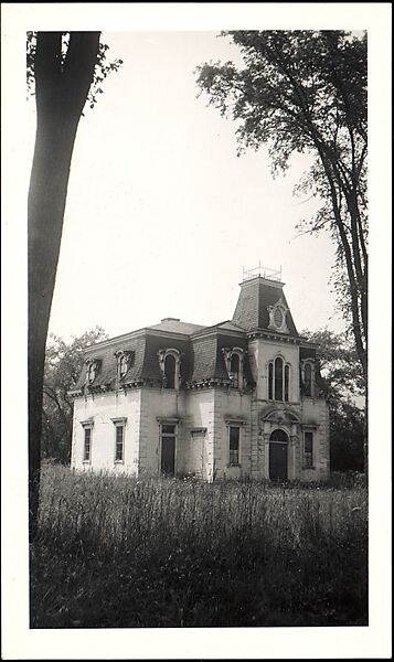 [Brick Second Empire House, Two Trees in Foreground], Walker Evans (American, St. Louis, Missouri 1903–1975 New Haven, Connecticut), Gelatin silver print 