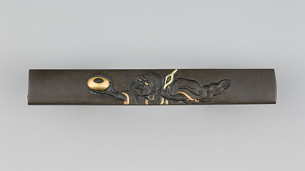 Knife Handle (Kozuka), Copper-silver alloy (shibuichi), gold, Japanese 