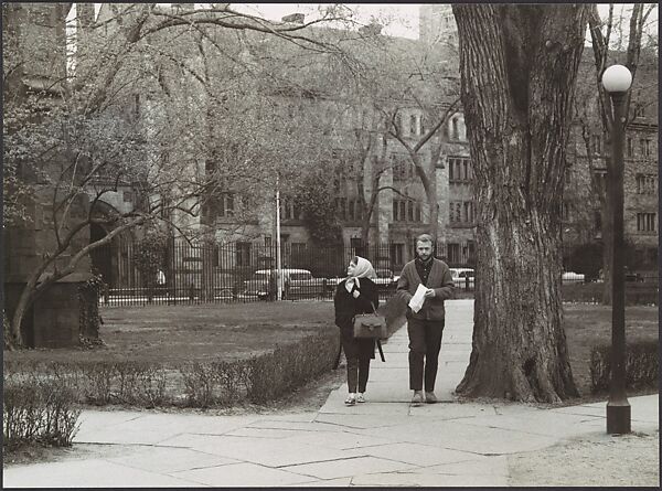 [Couple on Footpath, Yale University Campus, New Haven, Connecticut Possibly for Unpublished Fortune Portfolio "The Clothes"], Walker Evans (American, St. Louis, Missouri 1903–1975 New Haven, Connecticut), Gelatin silver print 