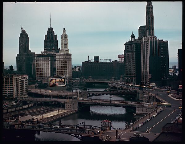 [18 Views of Chicago River and Skyline, for Fortune Article "Chicago River: The Creek That Made a City Grow"], Walker Evans (American, St. Louis, Missouri 1903–1975 New Haven, Connecticut), Color film transparency
