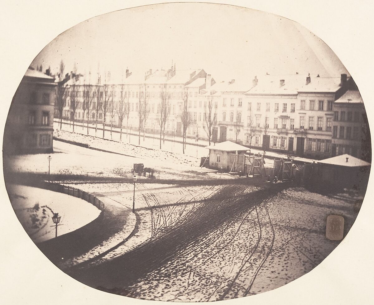 View of the Square in Melting Snow, Louis-Pierre-Théophile Dubois de Nehaut (French, active Belgium, 1799–1872), Salted paper print from glass negative 