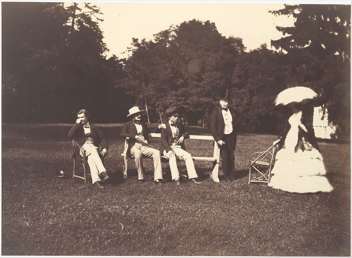 Groupe dans le parc du château de La Faloise, Edouard Baldus (French (born Prussia), 1813–1889), Salted paper print from glass negative