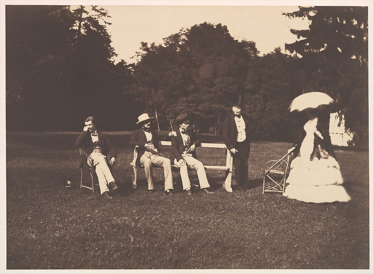 Groupe dans le parc du château de La Faloise, Edouard Baldus (French (born Prussia), 1813–1889), Salted paper print from glass negative 