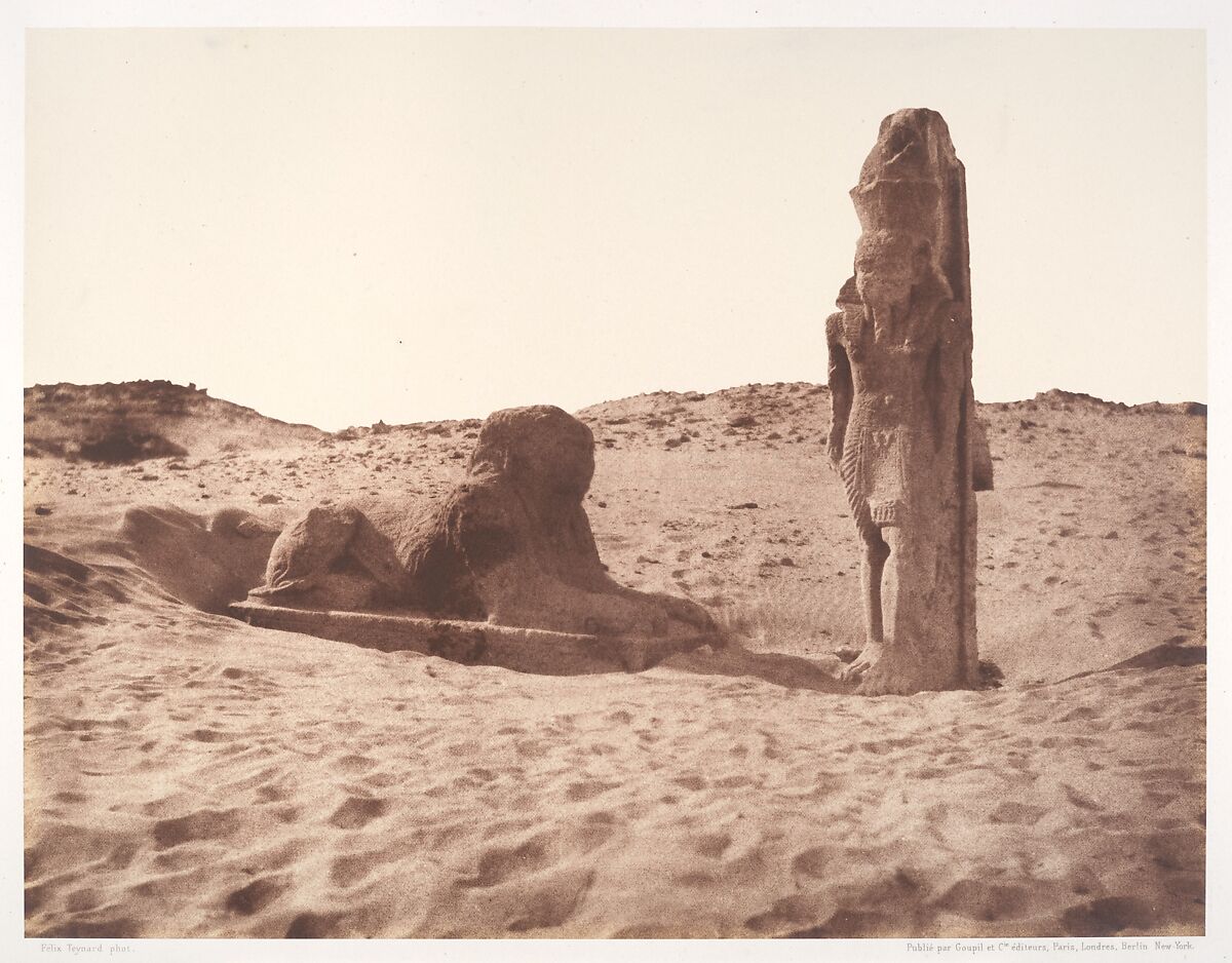 Séboûah, Temple, Colosse et Sphinx de la Partie Gauche de l'Avenue, Félix Teynard (French, 1817–1892), Salted paper print from paper negative 