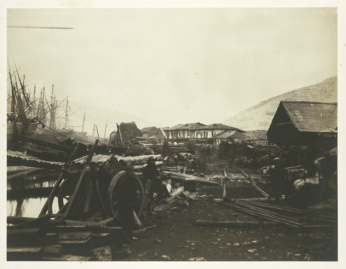 Landing Place, Railway Stores, Balaklava, Roger Fenton (British, 1819–1869), Salted paper print from glass negative 