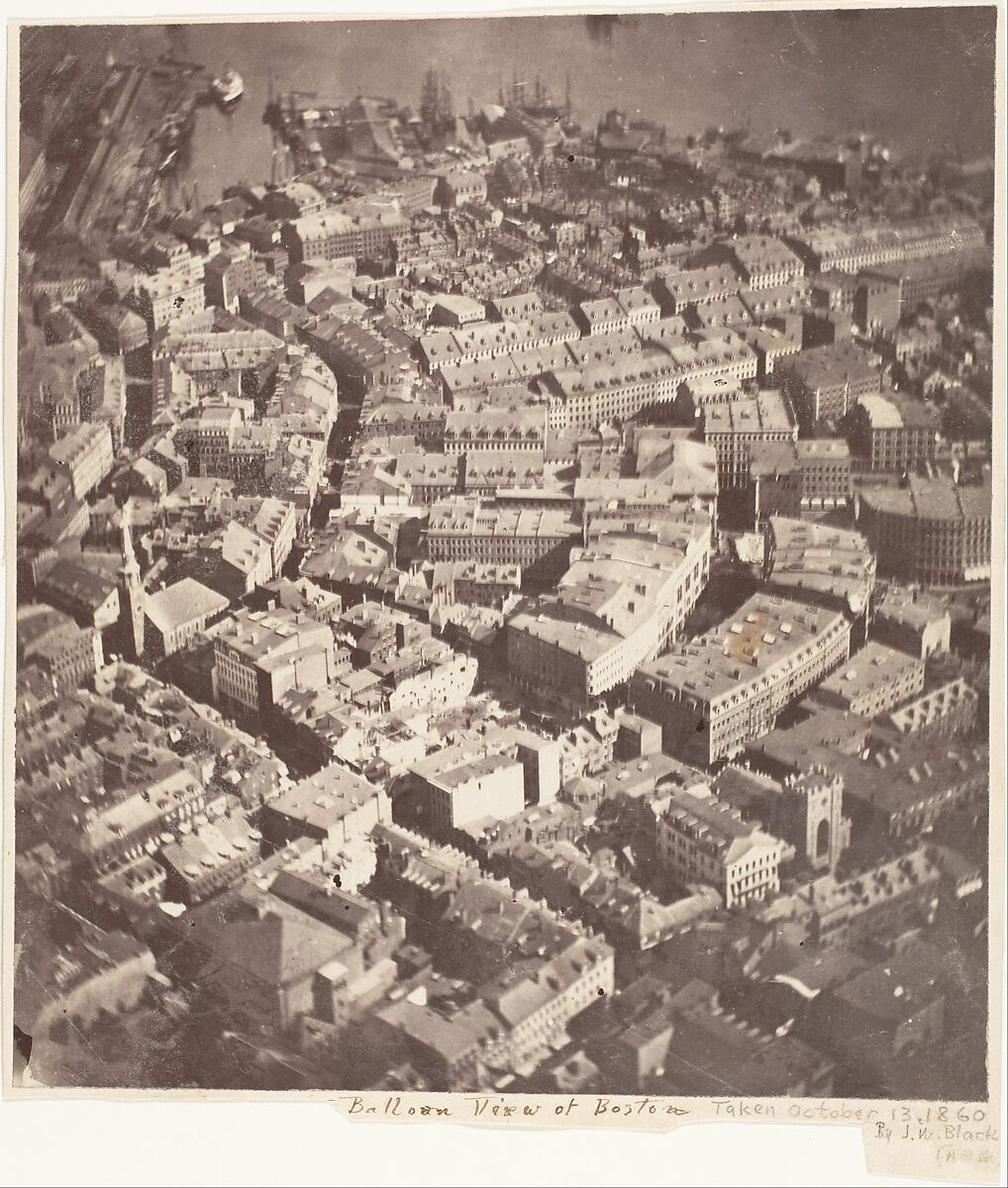 Aerial view of Boston, Massachusetts, with a focus on the city's