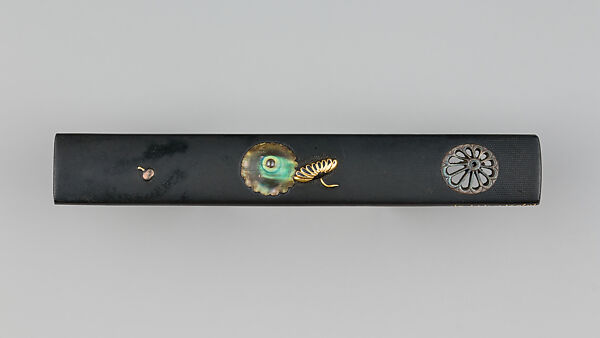 Knife Handle (Kozuka), Copper-gold alloy (shakudō), gold, silver, abalone shell, Japanese 