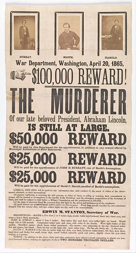 [Broadside for the Capture of John Wilkes Booth, John Surratt, and David Herold]