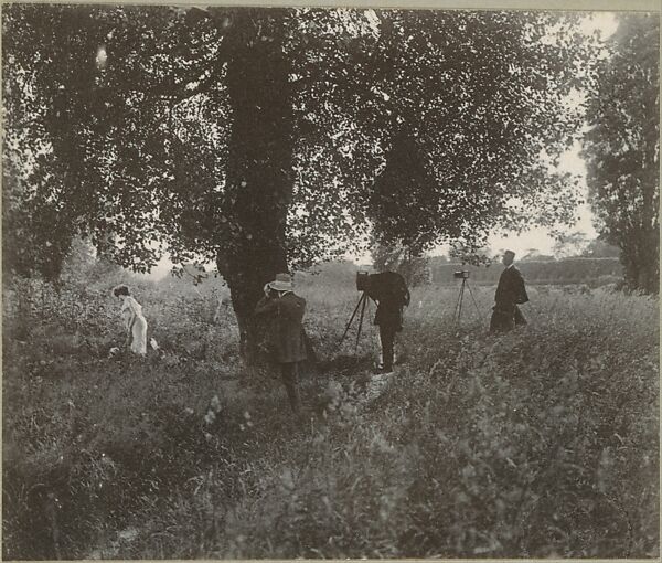 [Puyo, Robert Demachy, and Paul de Singly with Model], Emile Joachim Constant Puyo (French, 1857–1933), Platinum print 