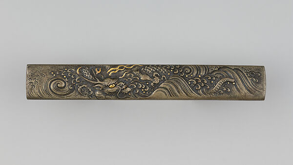 Knife Handle (Kozuka), Copper-silver alloy (shibuichi), gold, Japanese 