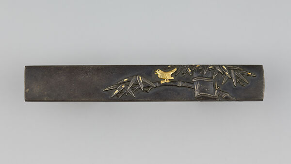 Knife Handle (Kozuka), Copper-silver alloy (shibuichi), gold, Japanese 