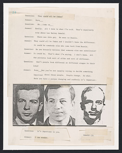 The Lee Harvey Oswald Interview, Lutz Bacher (American, died 2019), Photocopies, typescript, tape, and ink