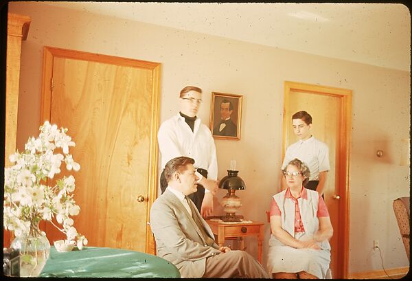 [18 Group Portraits of Unidentified Family in Domestic Interior for Time-Life Assignment, "The Gateway States"], Walker Evans (American, St. Louis, Missouri 1903–1975 New Haven, Connecticut), Color film transparency