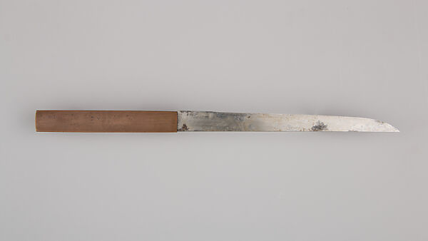 Knife Handle (Kozuka) with Blade, Copper, copper-gold alloy (shakudō), gold, steel, wood, Japanese