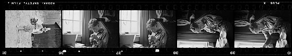 [29 Portraits of Jane Smith Evans, Walker Evans, and Young Boy, Possibly Michael Voorhees, and Views of Walker Evans's House in Old Lyme, Connecticut], Walker Evans (American, St. Louis, Missouri 1903–1975 New Haven, Connecticut), Film negative
