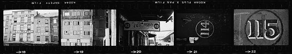 [72 Views of Signs and Shopwindows, with Studies of Men's Dress Possibly for Unpublished Fortune Portfolio "The Clothes," Vicinity Cortlandt Street, New York City], Walker Evans (American, St. Louis, Missouri 1903–1975 New Haven, Connecticut), Film negative