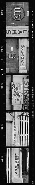 [72 Views of Signs and Shopwindows, with Studies of Men's Dress Possibly for Unpublished Fortune Portfolio "The Clothes," Vicinity Cortlandt Street, New York City], Walker Evans (American, St. Louis, Missouri 1903–1975 New Haven, Connecticut), Film negative