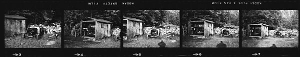 [67 Views of Junked Car and Shed and Stone Wall: "Chris Voorhees Junkyard"], Walker Evans (American, St. Louis, Missouri 1903–1975 New Haven, Connecticut), Film negative