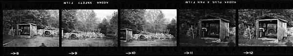 [67 Views of Junked Car and Shed and Stone Wall: "Chris Voorhees Junkyard"], Walker Evans (American, St. Louis, Missouri 1903–1975 New Haven, Connecticut), Film negative