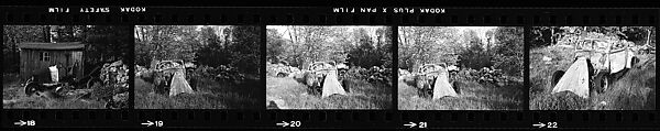 [67 Views of Junked Car and Shed and Stone Wall: "Chris Voorhees Junkyard"], Walker Evans (American, St. Louis, Missouri 1903–1975 New Haven, Connecticut), Film negative
