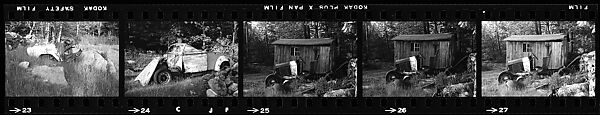 [67 Views of Junked Car and Shed and Stone Wall: "Chris Voorhees Junkyard"], Walker Evans (American, St. Louis, Missouri 1903–1975 New Haven, Connecticut), Film negative