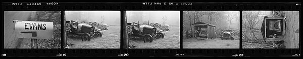 [67 Views of Junked Car and Shed and Stone Wall: "Chris Voorhees Junkyard"], Walker Evans (American, St. Louis, Missouri 1903–1975 New Haven, Connecticut), Film negative