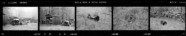 [67 Views of Junked Car and Shed and Stone Wall: "Chris Voorhees Junkyard"], Walker Evans (American, St. Louis, Missouri 1903–1975 New Haven, Connecticut), Film negative