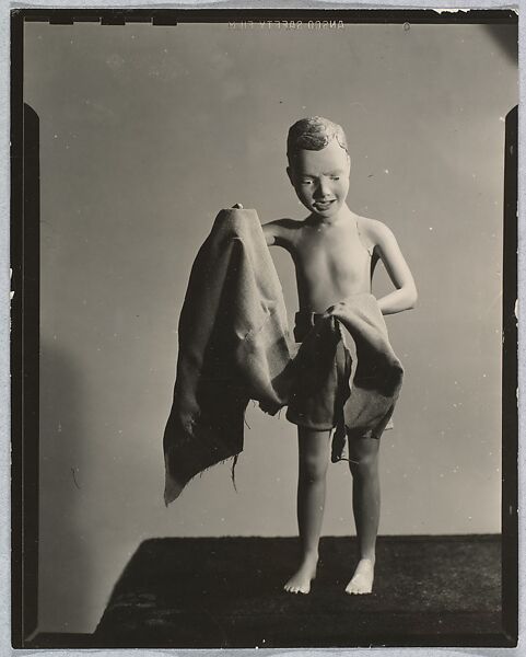 [Painted Plaster Figure of Boy on Beach with Towel], Morton Bartlett (American, 1909–1992), Gelatin silver print 