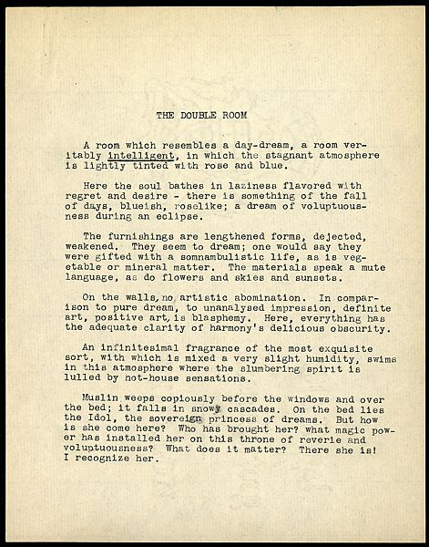 [Four-Page Translation of Charles Baudelaire's Prose Poem, "The Double Room"], Walker Evans (American, St. Louis, Missouri 1903–1975 New Haven, Connecticut), Ink on paper