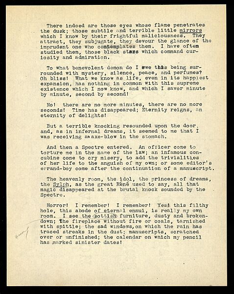 [Four-Page Translation of Charles Baudelaire's Prose Poem, "The Double Room"], Walker Evans (American, St. Louis, Missouri 1903–1975 New Haven, Connecticut), Ink on paper