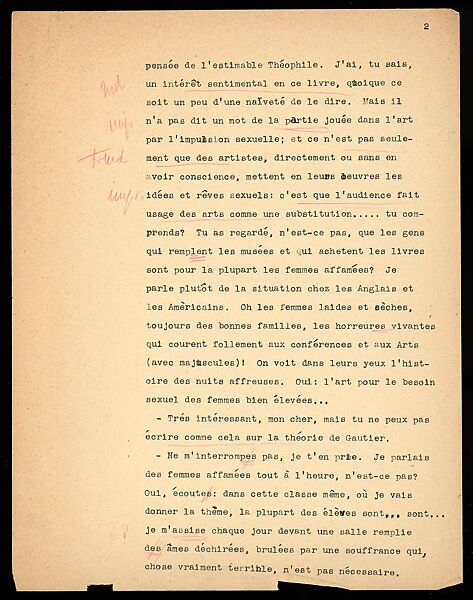 [Essay in French: "A propos, chose plutôt interessante..."], Walker Evans (American, St. Louis, Missouri 1903–1975 New Haven, Connecticut), Ink on paper