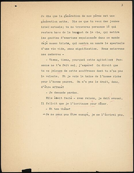 [Essay in French: "A propos, chose plutôt interessante..."], Walker Evans (American, St. Louis, Missouri 1903–1975 New Haven, Connecticut), Ink on paper