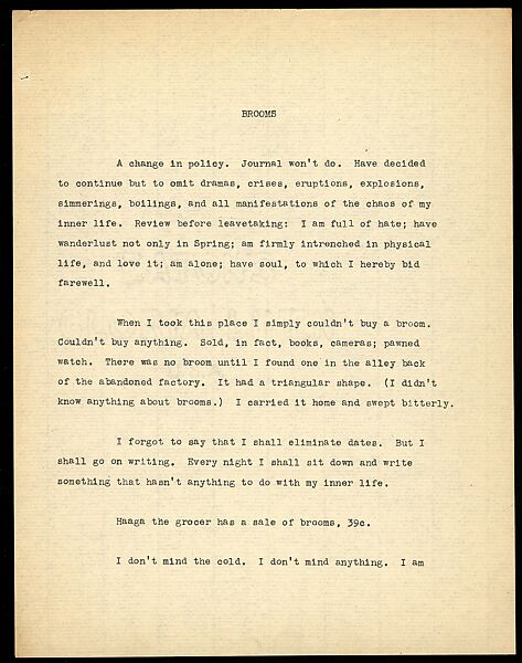 [Short Story: "Brooms"], Walker Evans (American, St. Louis, Missouri 1903–1975 New Haven, Connecticut), Ink on paper