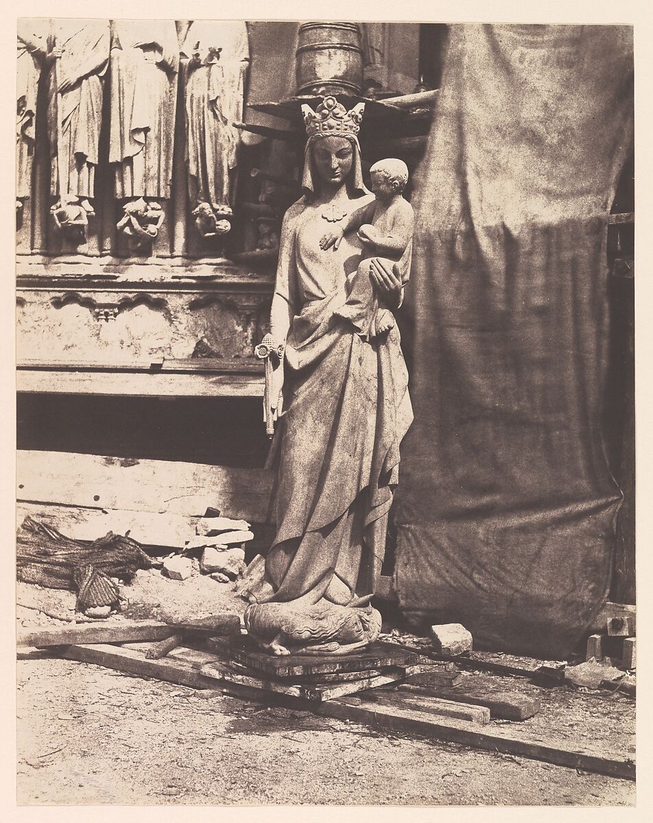 [Sculpture of Virgin and Child, Notre Dame, Paris], Auguste Mestral (French, Rans 1812–1884 Rans), Salted paper print from paper negative 