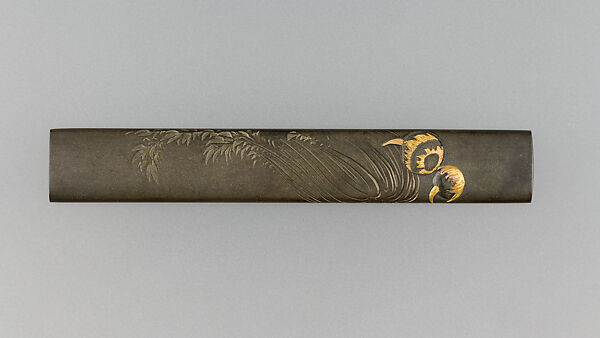 Knife Handle (Kozuka), Copper-silver alloy (shibuichi), gold, Japanese 