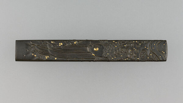 Knife Handle (Kozuka), Copper-silver alloy (shibuichi), gold, Japanese 