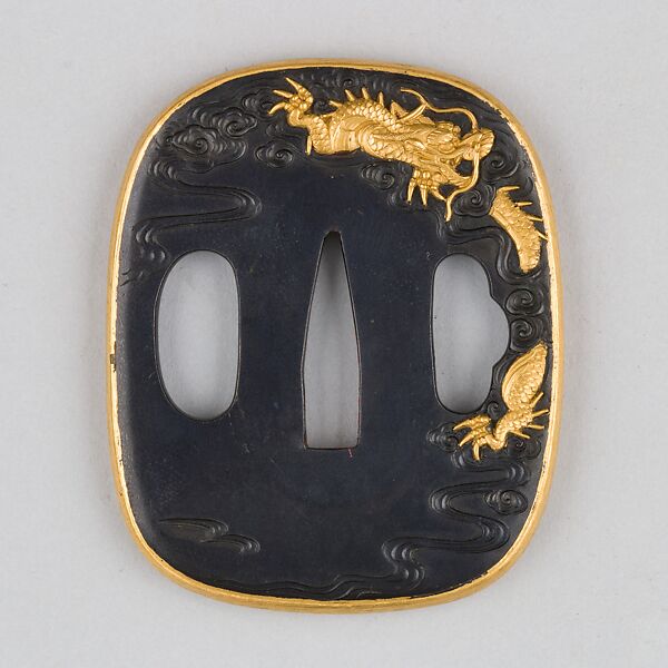 Sword Guard (Tsuba), Copper-gold alloy (shakudō), gold, copper, Japanese 