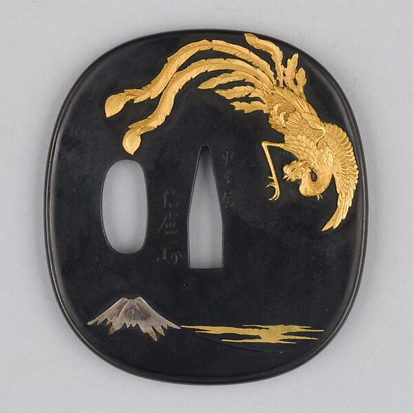 Sword Guard (Tsuba), Copper-gold alloy (shakudō), gold, silver, copper, Japanese 