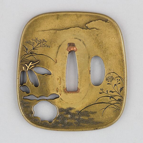 Sword Guard (Tsuba), Brass, gold, silver, copper, Japanese