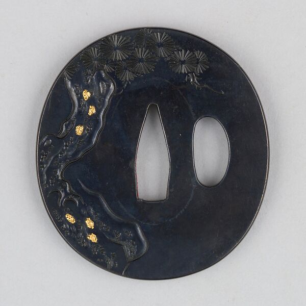 Sword Guard (Tsuba), Copper-gold alloy (shakudō), gold, silver, copper, Japanese