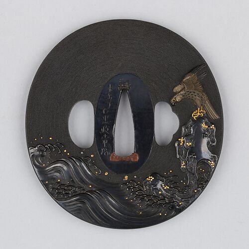 波濤に岩上鷹図大小 Sword Guard (<i>Tsuba</i>)