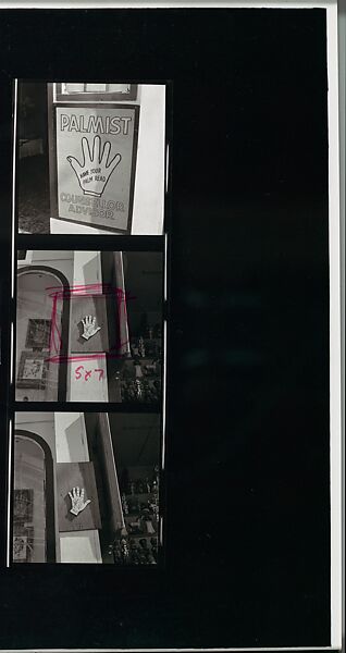 [Original Annotated Negative Sleeve and Contact Sheet of Palmist Sign, Venice, California], Walker Evans (American, St. Louis, Missouri 1903–1975 New Haven, Connecticut), Gelatin silver print and ink on paper 