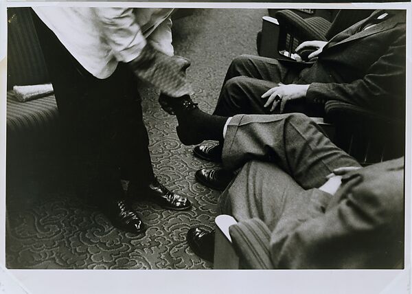 [Bootblack at Work Aboard the Congressional Limited], Robert Frank (American (born Switzerland), Zurich 1924–2019 Inverness, Nova Scotia), Gelatin silver print 