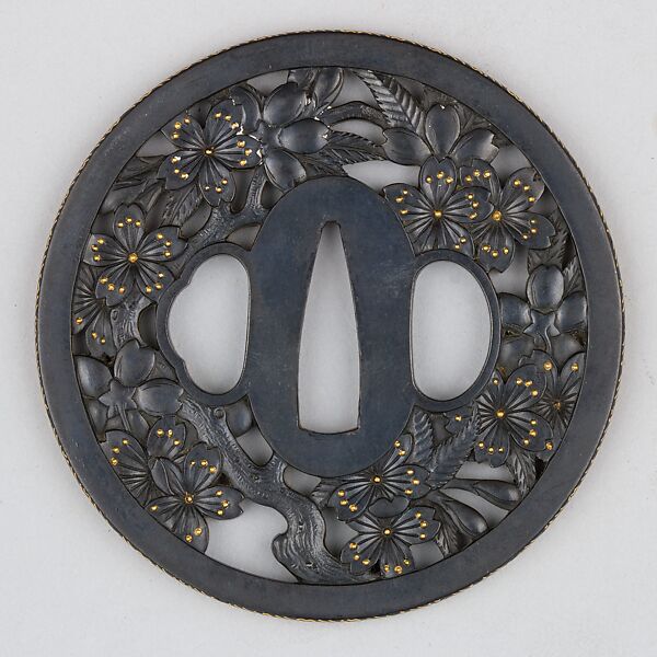 Sword guard (Tsuba) With Cherry Blossom Motif (桜透鐔) - Japanese