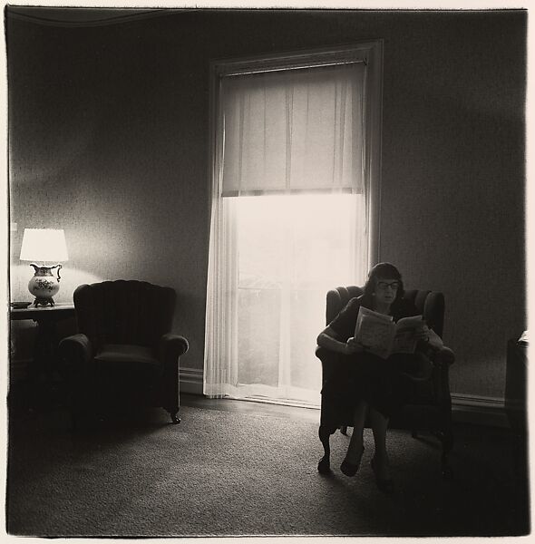 Lady in a rooming house parlor, Albion, N.Y., Diane Arbus (American, New York 1923–1971 New York), Gelatin silver print 