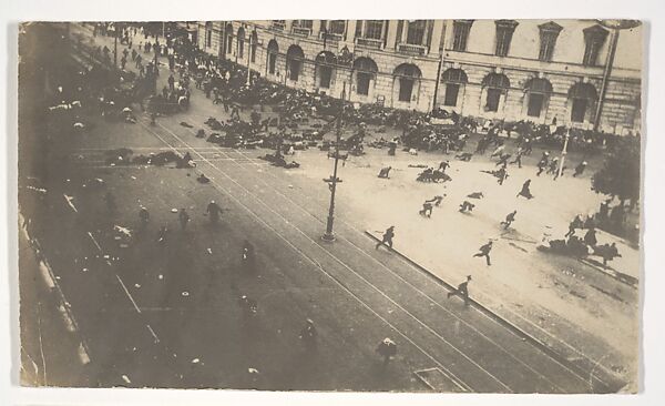 [Government Troops Firing on Demonstrators, Corner of Nevsky Prospect and Sadovaya Street, St. Petersburg, Russia], Karl Karlovich Bulla (Russian (born Germany), 1853–1929), Gelatin silver print 