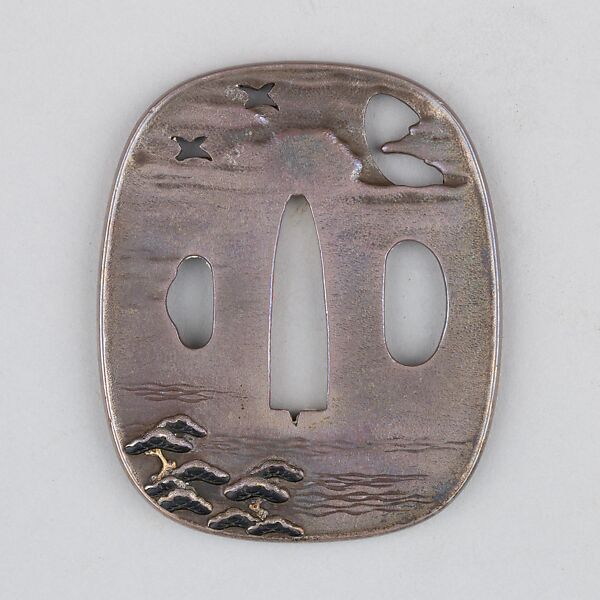 Sword Guard (Tsuba), Silver, copper-silver alloy (shibuichi), gold, copper, Japanese